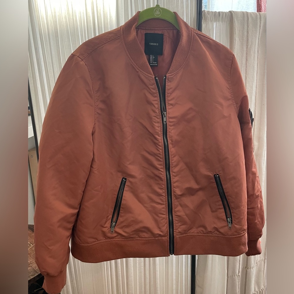 Forever 21 Pink Terracotta Bomber Jacket With Zipper Sleeve Detail